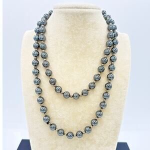 Vintage Polished Hematite Necklace – 30" Strand of Metallic Gray 8mm Beads